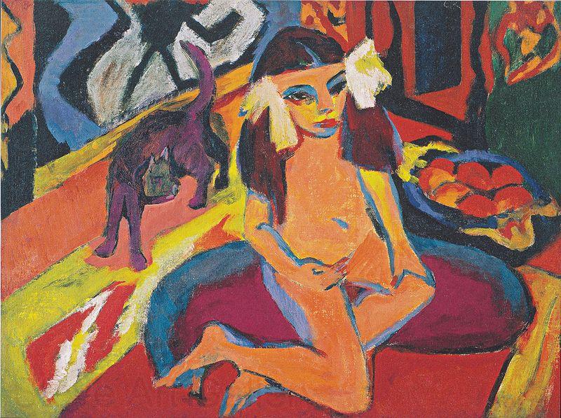 Ernst Ludwig Kirchner Madchen mit Katze Norge oil painting art
